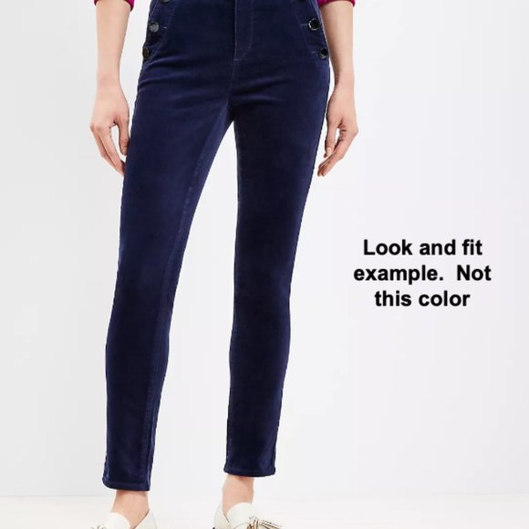 LOFT Velvet Pants Mariner Skinny Size 8 29 High Rise Button Detail Plum Raisin - Picture 2 of 4